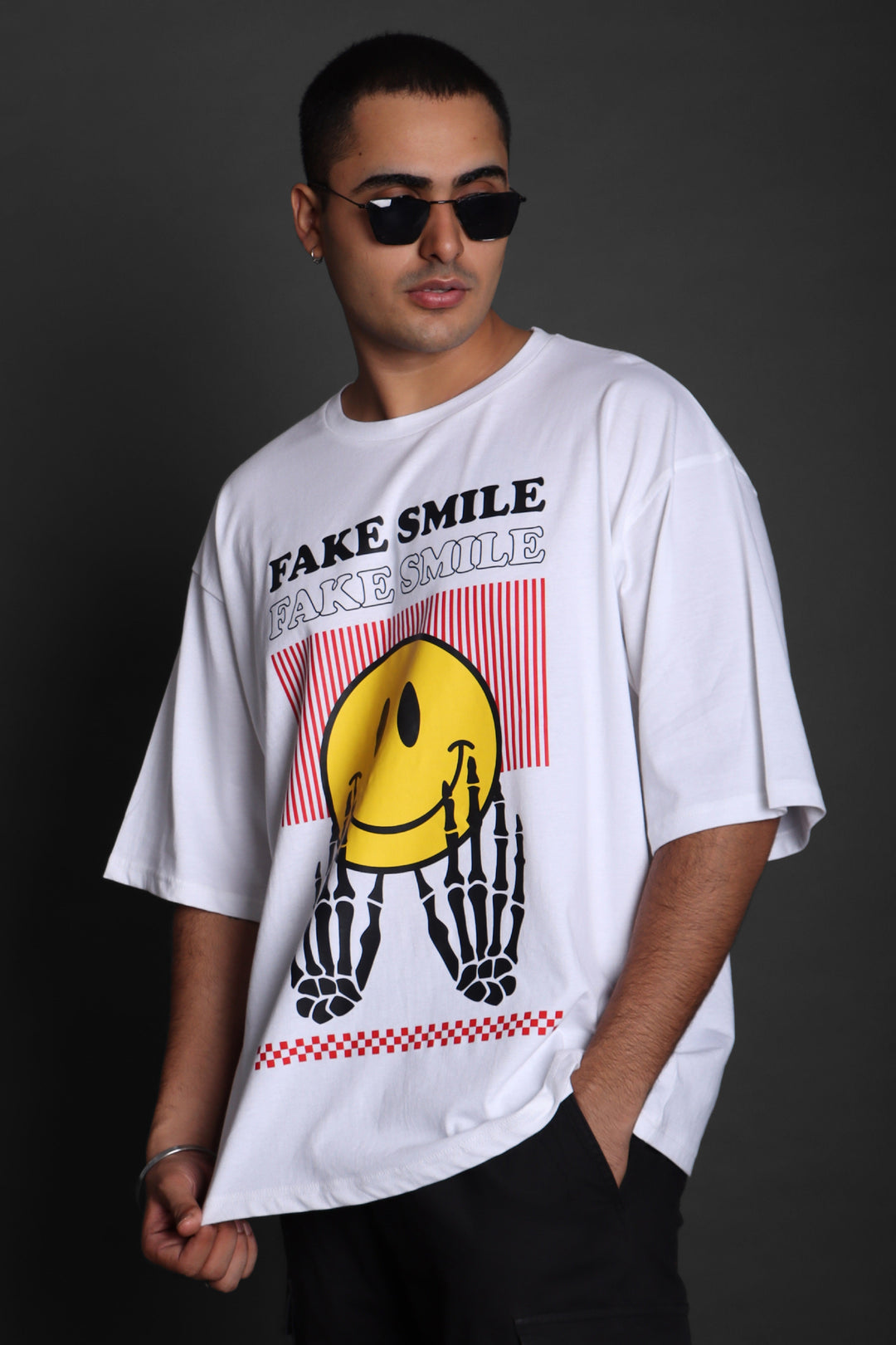 Printed Oversized Tee - FAKE SMILE-MEN'S PRINTED OVER SIZE TEE#34