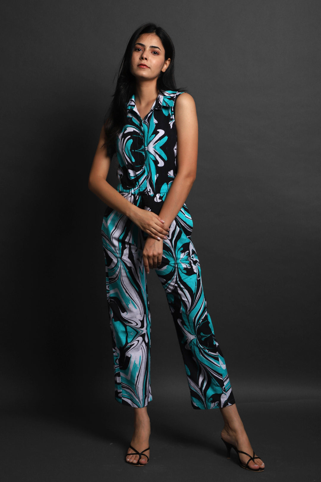 Women Jump Suits - ABSTRACT COTTON PRINTED JUMP SUIT#1