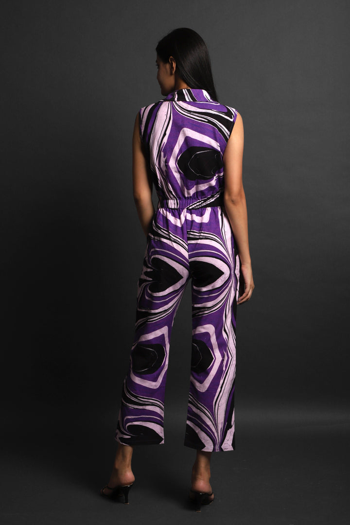 Women Jump Suits - ABSTRACT COTTON PRINTED JUMP SUIT#2