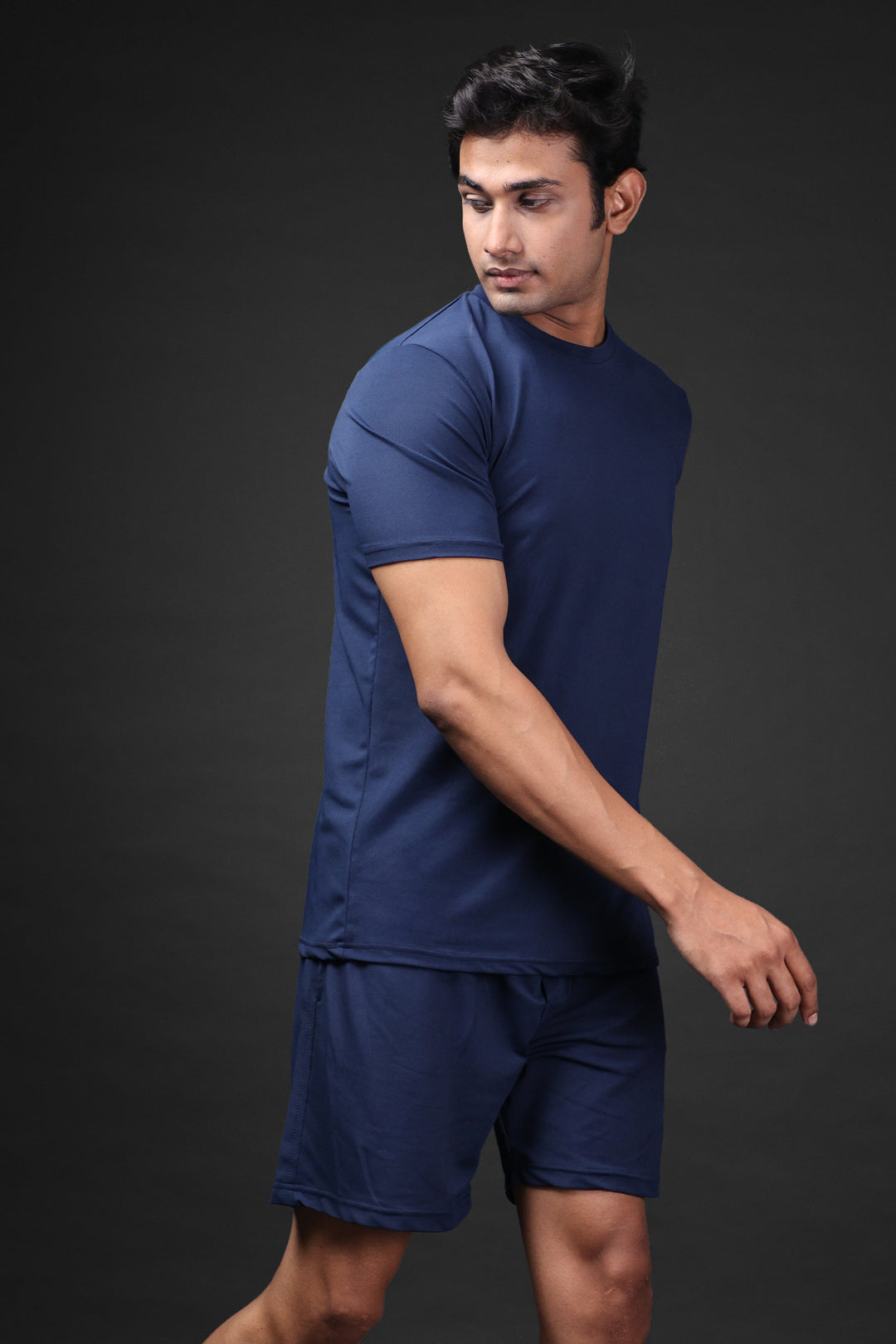 Active-Wear Co-Ord Set - Denim Blue Tee & Shorts Basic Co-ord Set#2