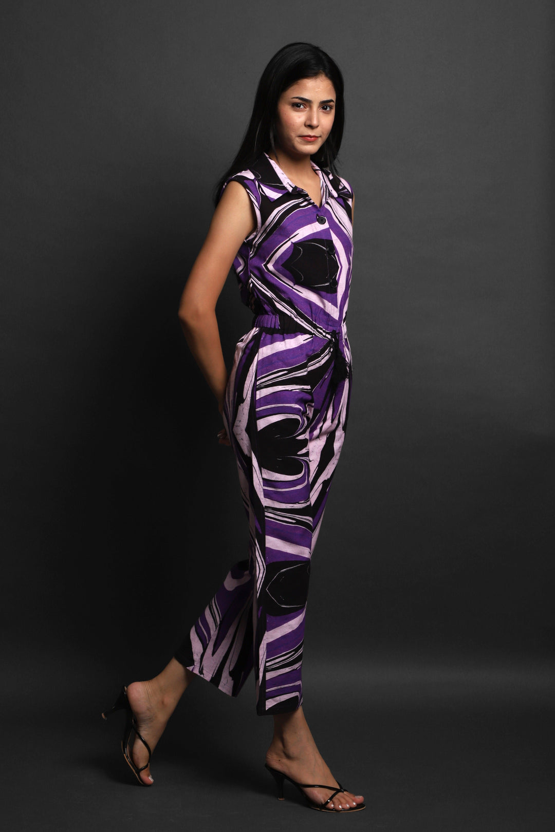 Women Jump Suits - ABSTRACT COTTON PRINTED JUMP SUIT#2