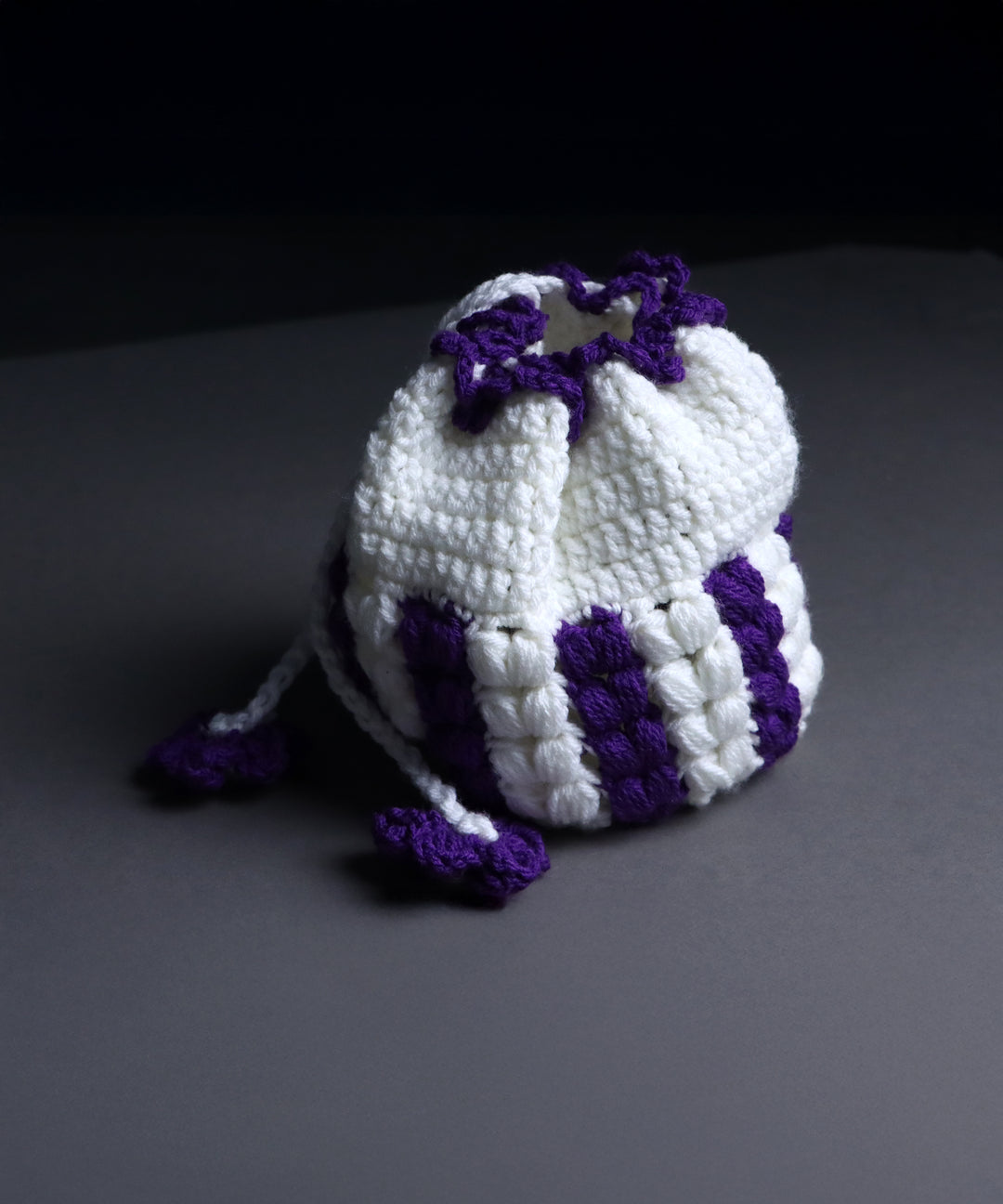 White & Purple Crochet Beanie
