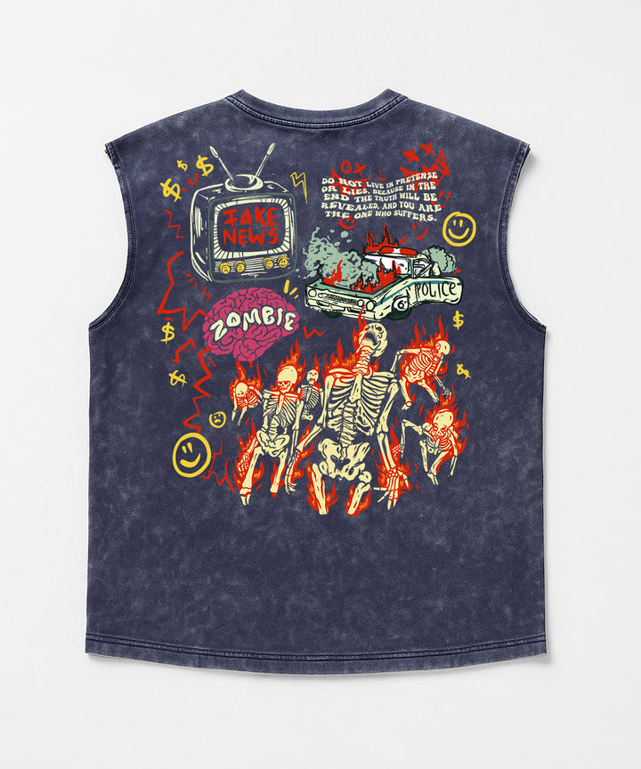 WASHED OUT PRINTED SLEEVELESS VEST #28