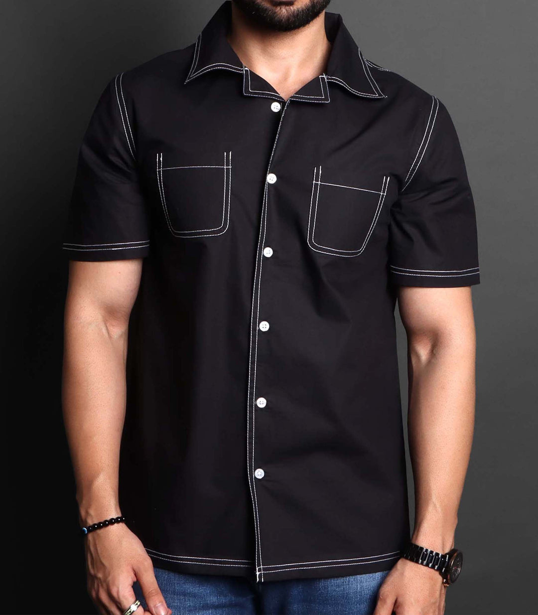 Prints - Noir Blanco Cuban Collar Shirt For Men#641