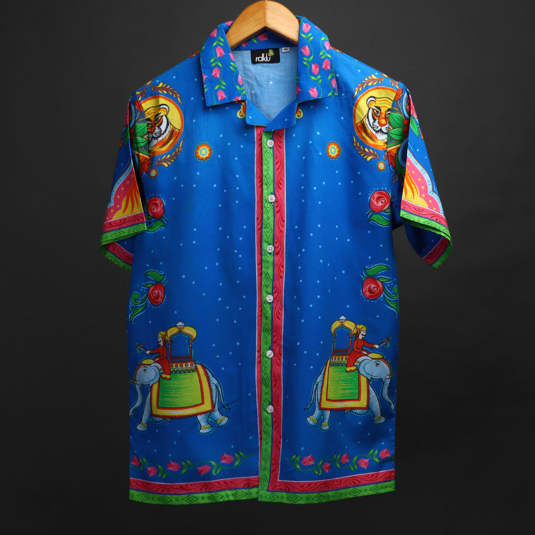 Printed Cuban Collar Shirt For Men #139