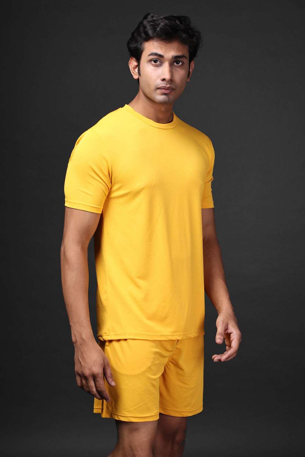 Active-Wear Co-Ord Set - Yellow Tee & Shorts Basic Co-ord Set#3