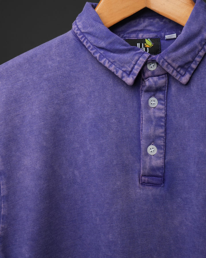 Dusk Violet * Acid Wash Full Sleeve Polo Tee #65