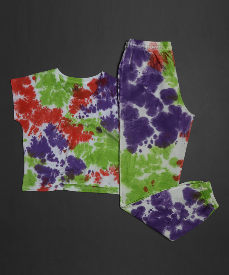 Women Tie & Dyed - Tie - Dye Co-ord Crop Top Jogger Set#18