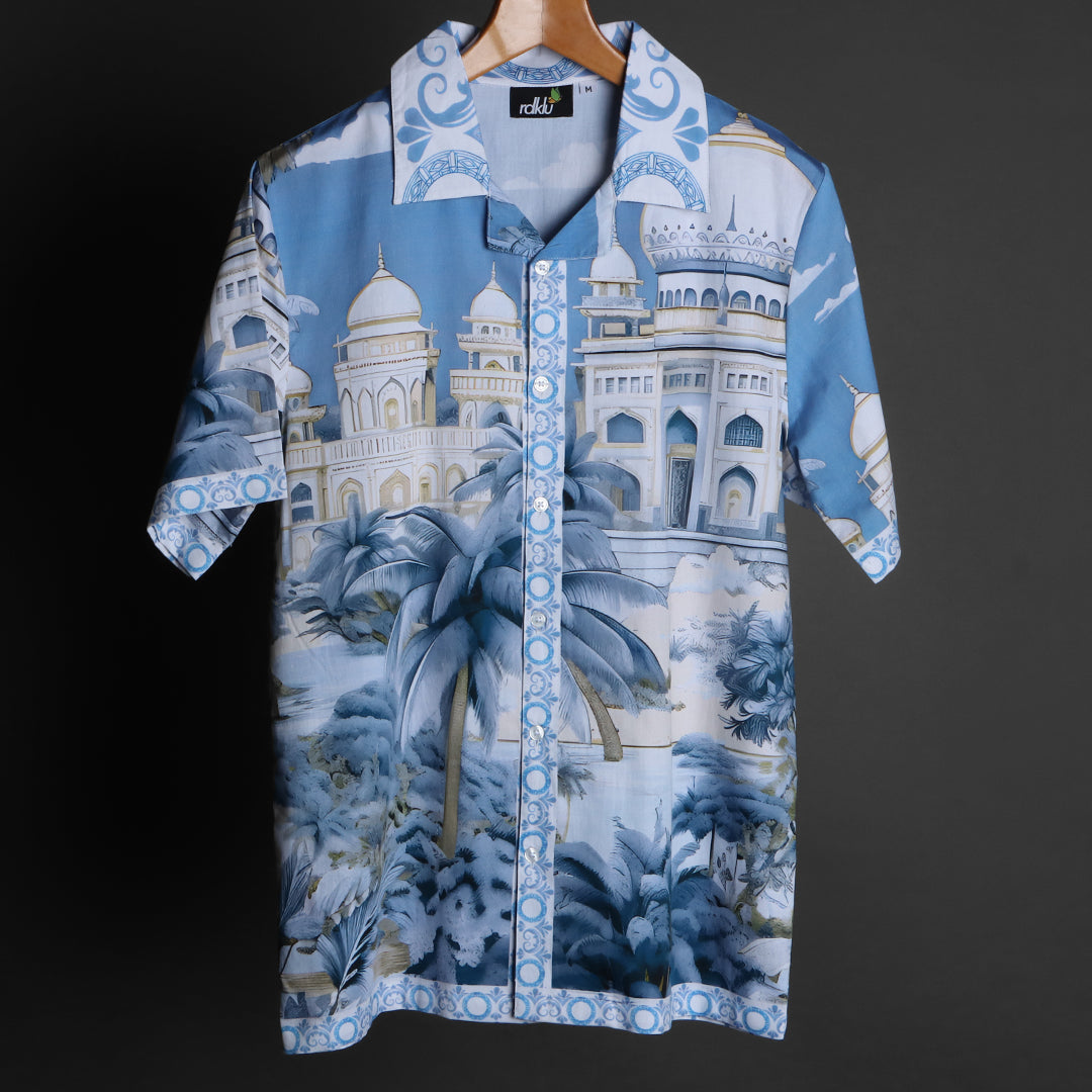 Prints - THE BLUE SYMPHONY * Cuban Collar Shirt For Men#638
