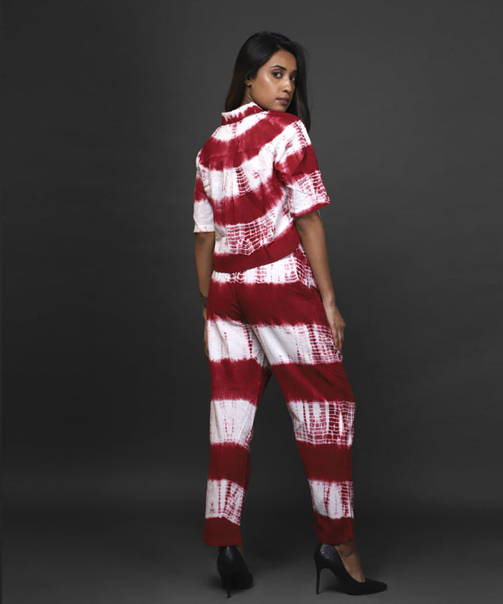 Women Tie & Dyed - CHERRY FUNK * Tie - Dye Co-ord Crop Shirt Pant Set#17