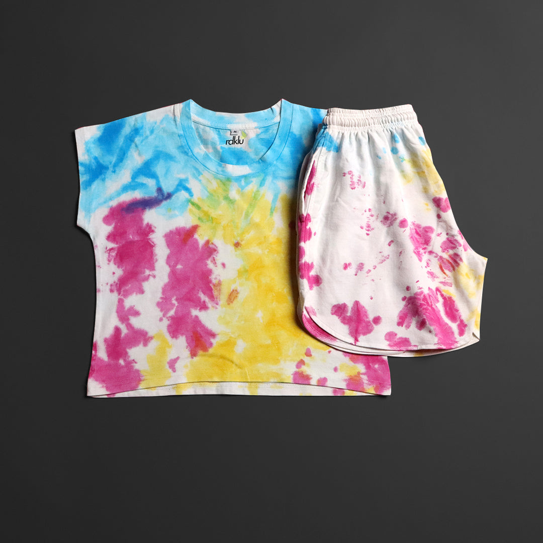 Women Tie & Dyed - Tie - Dye Co-ord Crop Top Shorts Set#5