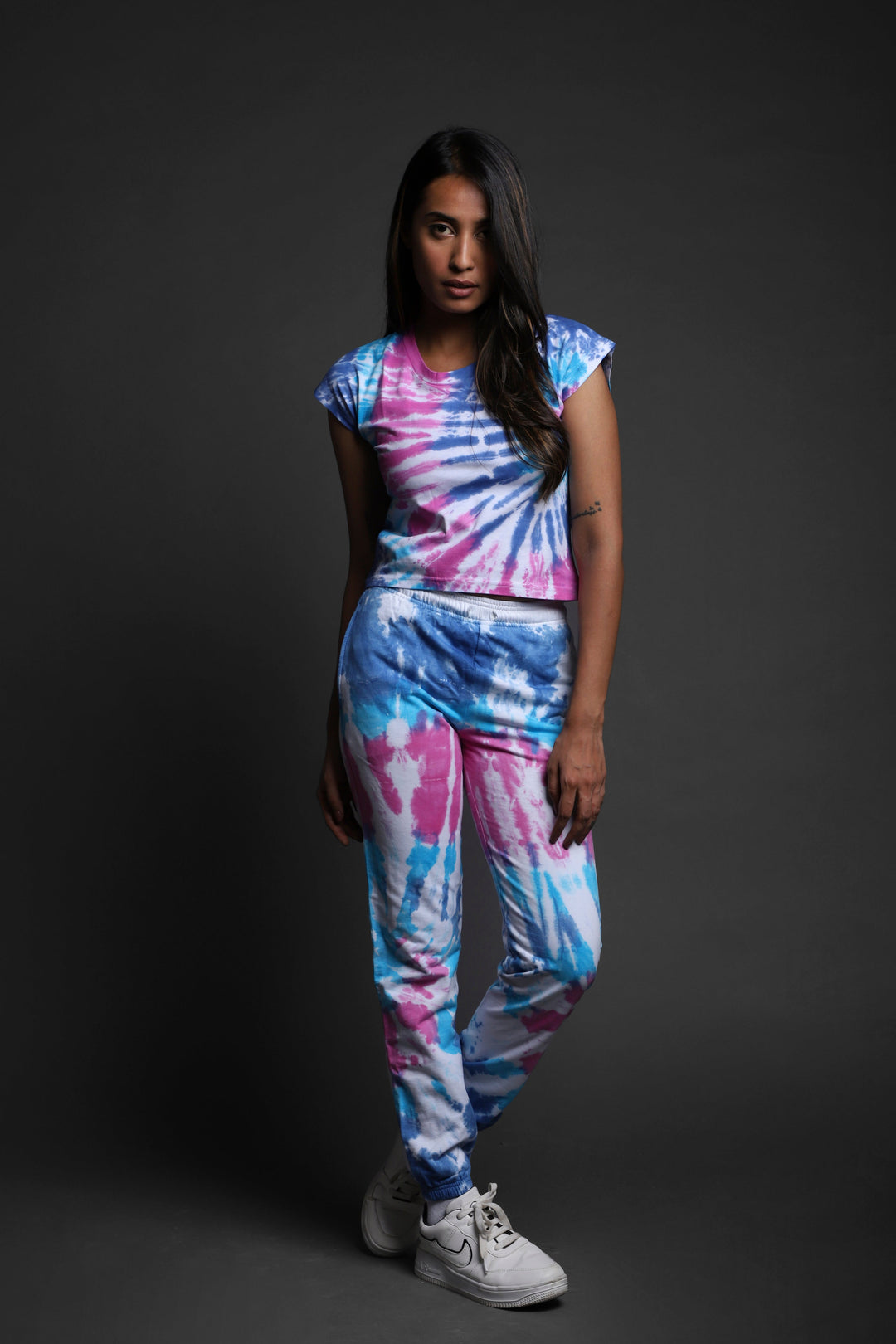 Women Tie & Dyed - Tie - Dye Co-ord Crop Top  Jogger Set#1