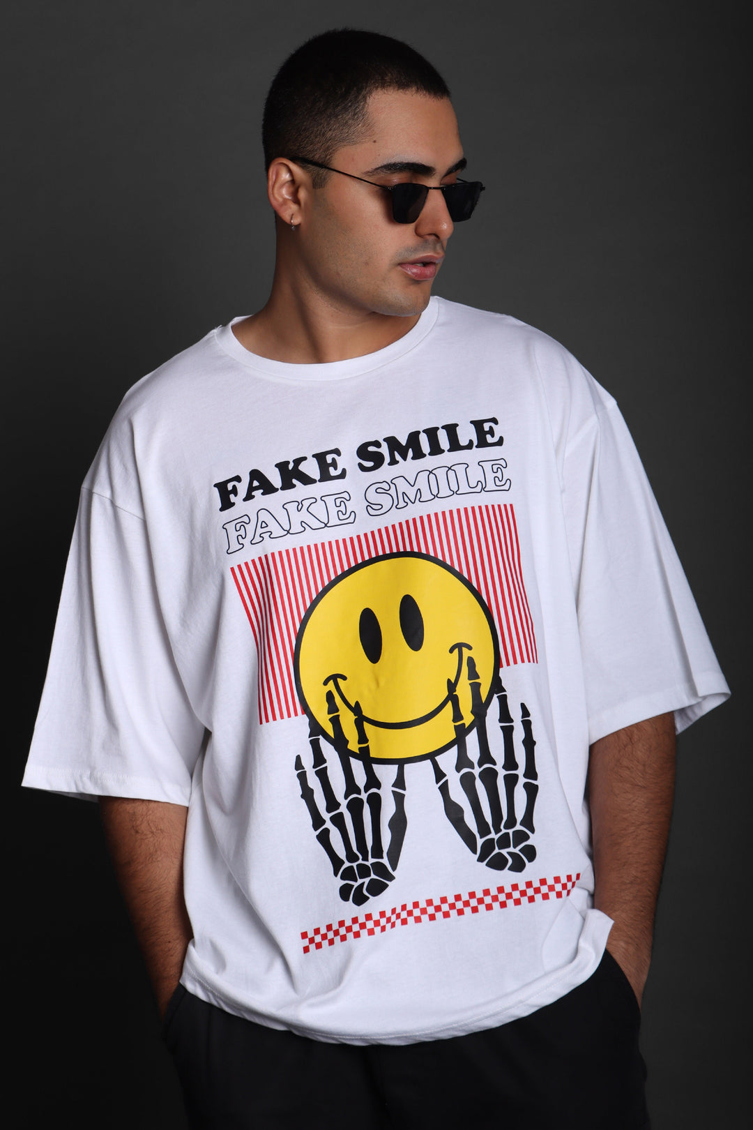 Printed Oversized Tee - FAKE SMILE-MEN'S PRINTED OVER SIZE TEE#34