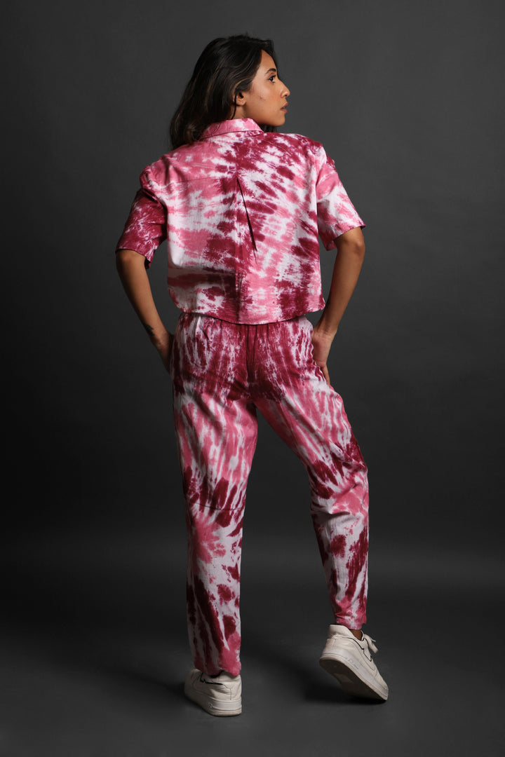 Women Tie & Dyed - Tie - Dye Co-ord Crop Shirt Pant Set#14