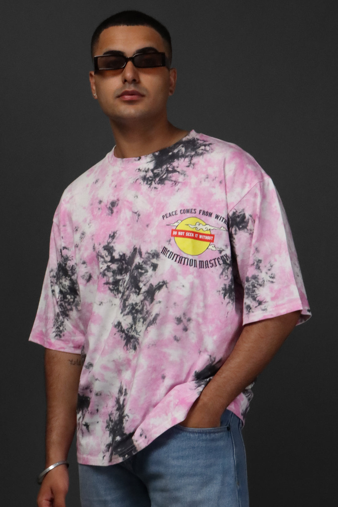 Printed Oversized Tee - MEN'S MEDITATION TIE DYE PRINTED OVER SIZE TEE#44