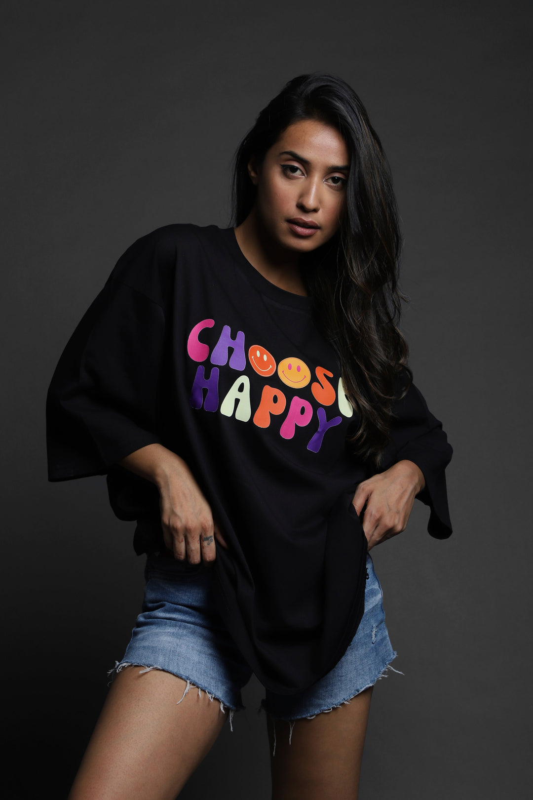 Over Size Tee - Choose Happy Women's Over Size Tee#11