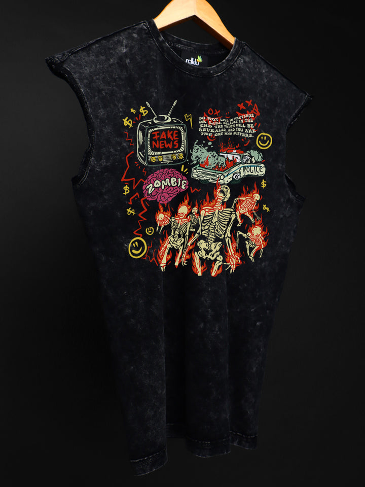 WASHED OUT PRINTED SLEEVELESS VEST #12