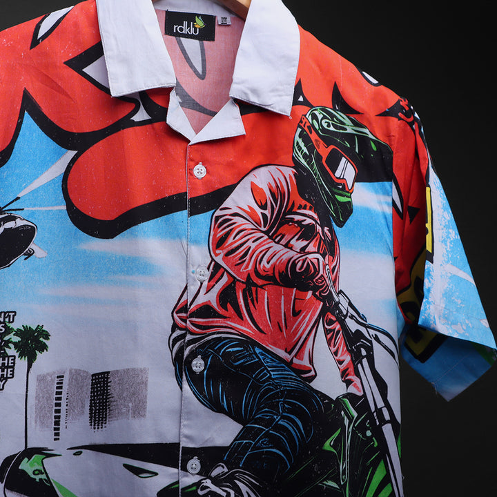 Printed Cuban Collar Shirt For Men #143