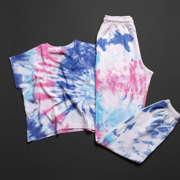 Women Tie & Dyed - Tie - Dye Co-ord Crop Top  Jogger Set#1