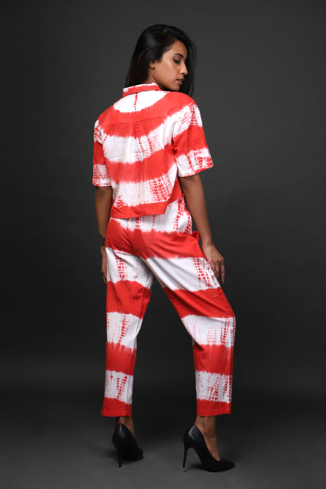 Women Tie & Dyed - Tie - Dye Co-ord Crop Shirt Pant Set#15