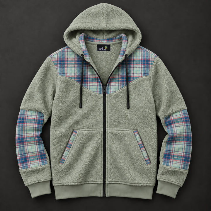 UNISEX Sage Tartan Fur Flannel Hoodie #36