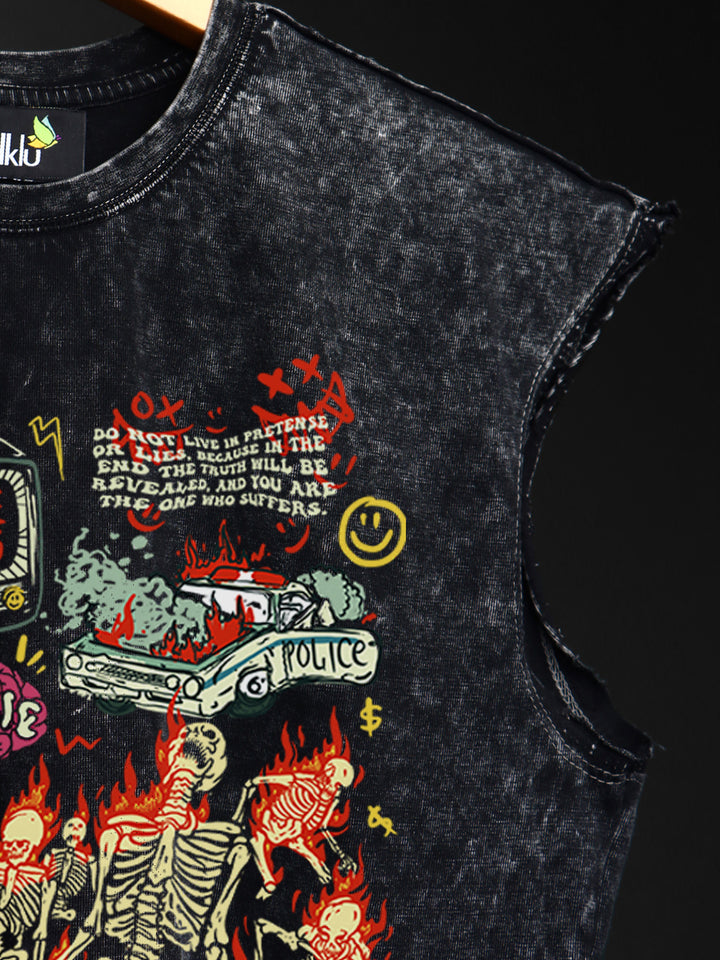 WASHED OUT PRINTED SLEEVELESS VEST #12