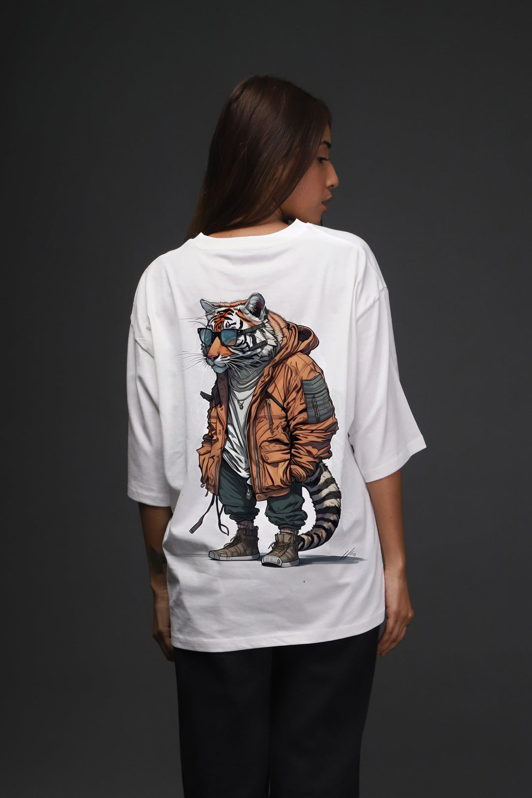 Over Size Tee - LYNX WHITE - WOMEN'S PRINTED OVER SIZE TEE #50