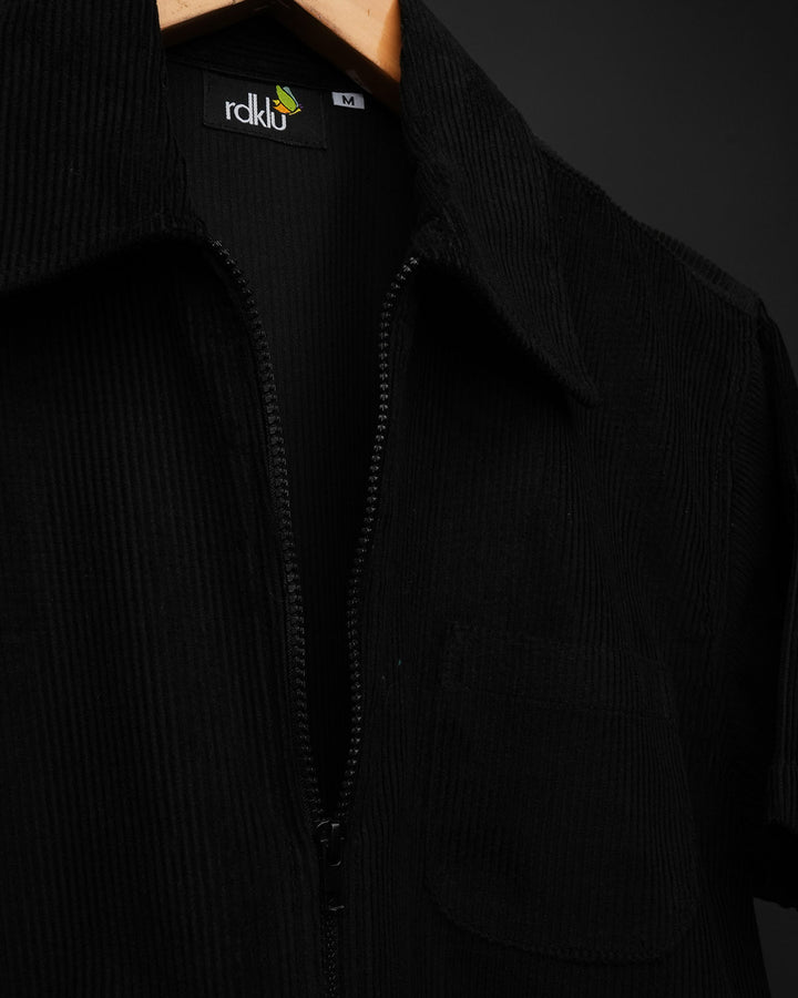 BLACK * Corduroy Zipper Shirt #164