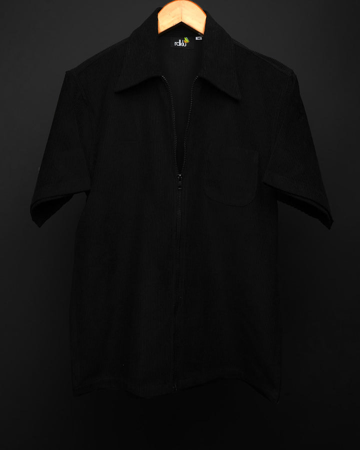 BLACK * Corduroy Zipper Shirt #164