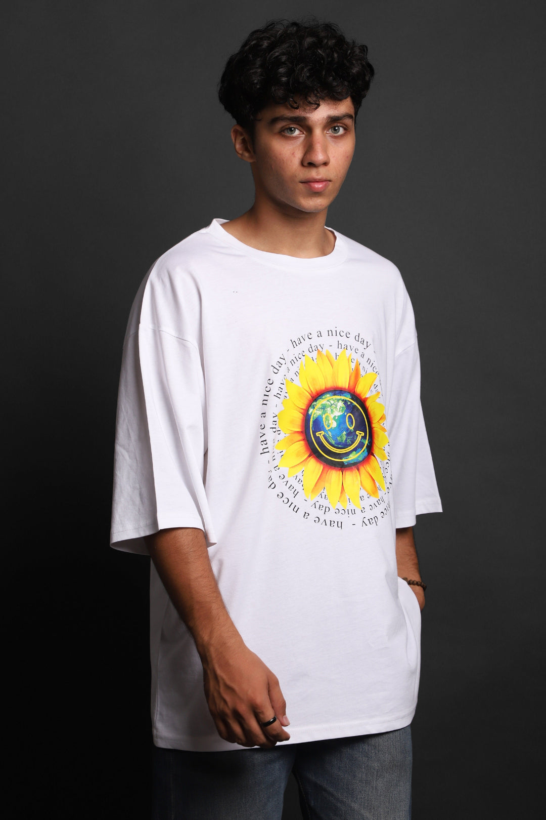 Printed Oversized Tee - SMILEY MEN'S PRINTED OVER SIZE TEE#1