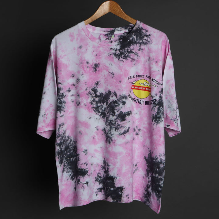 UNISEX OVERSIZE TEE - UNISEX MEDITATION TIE DYE PRINTED OVER SIZE TEE#49