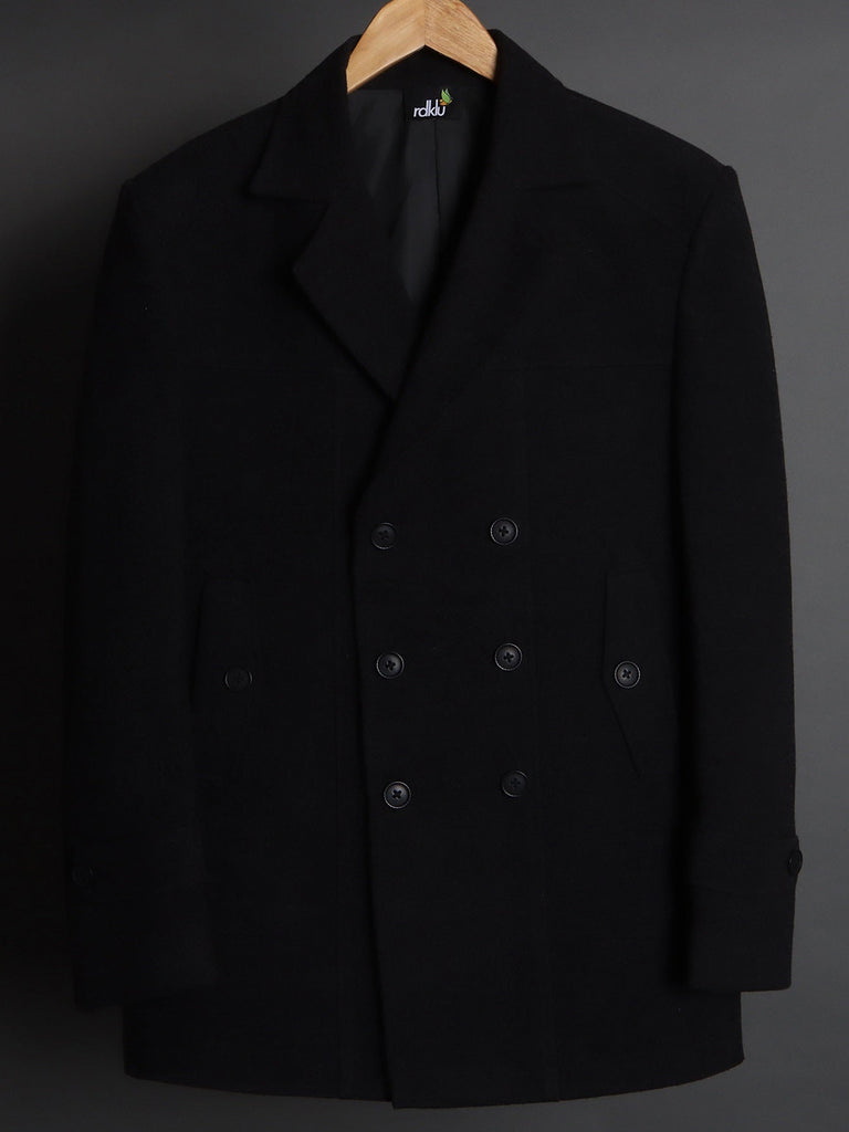 RDKLU-Woolen Black Pea Coat#4
