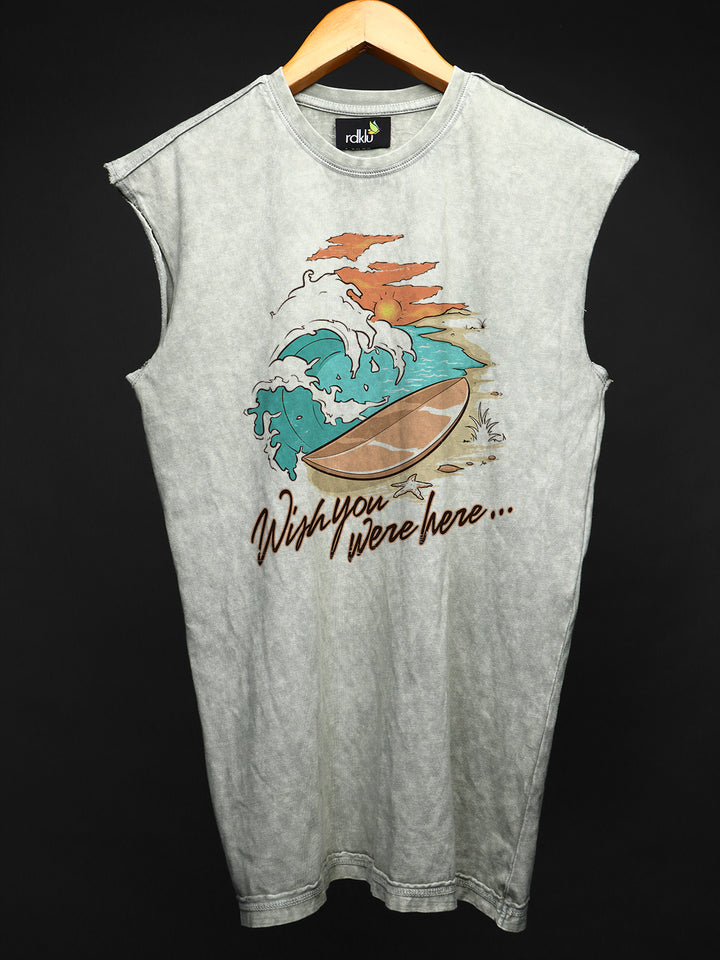 WASHED OUT PRINTED SLEEVELESS VEST #16