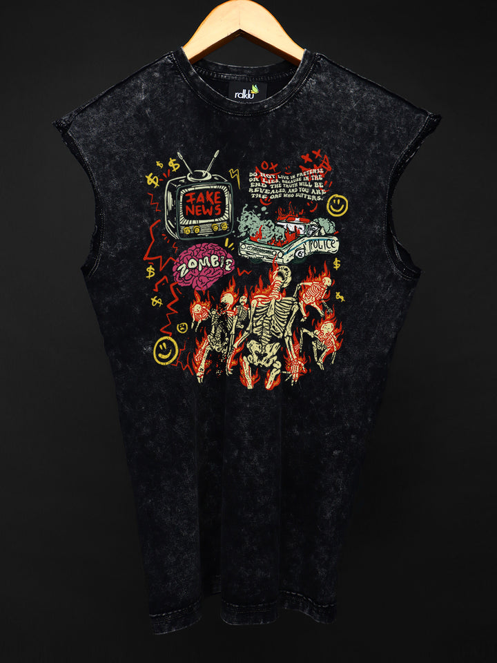WASHED OUT PRINTED SLEEVELESS VEST #12