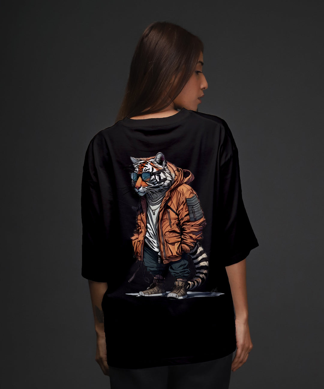 Over Size Tee - LYNX BLACK - WOMEN'S PRINTED OVER SIZE TEE #53