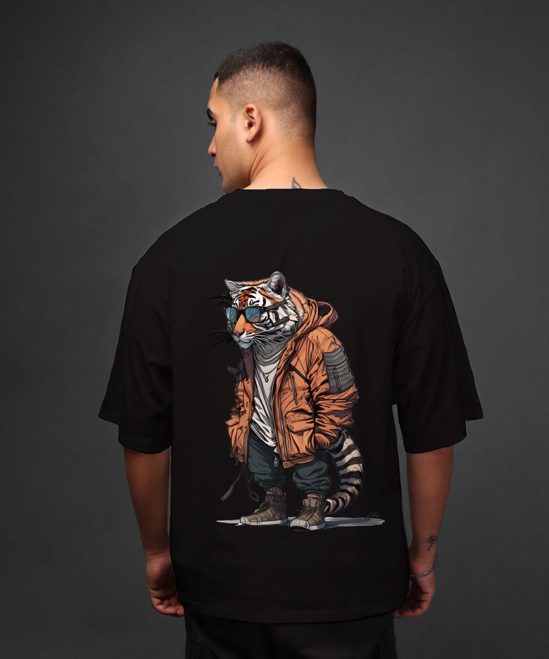 Printed Oversized Tee - LYNX BLACK - MEN'S PRINTED OVER SIZE TEE #61