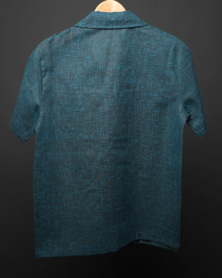 Teal*Textured Cotton Cuban Collar shirt #48
