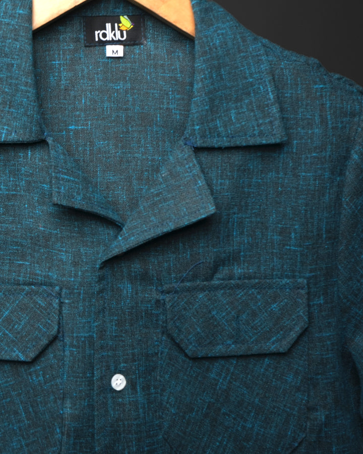 Teal*Textured Cotton Cuban Collar shirt #48