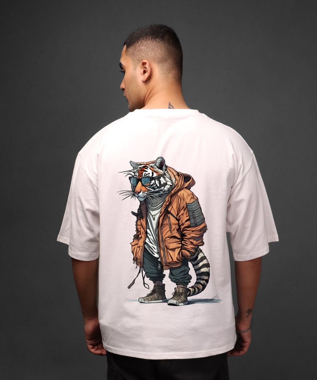 Printed Oversized Tee - LYNX MEN'S FRONT& BACK PRINTED OVER SIZE TEE#56