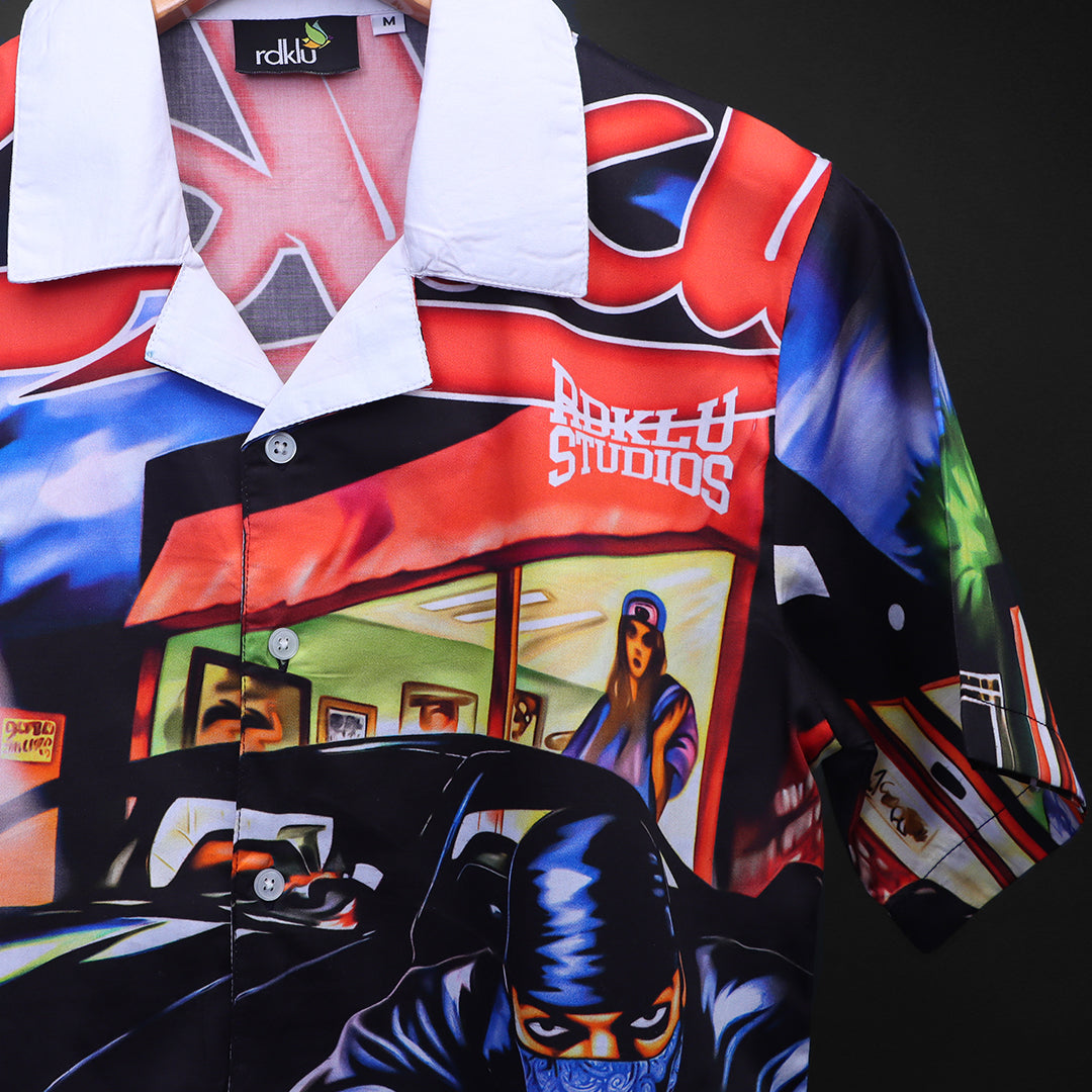 Printed Cuban Collar Shirt For Men #144