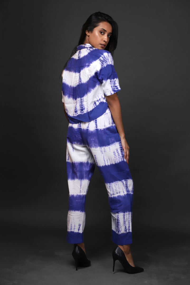 Women Tie & Dyed - Tie - Dye Co-ord Crop Shirt Pant Set#16