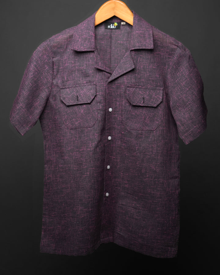 Plum*Textured Cotton Cuban Collar shirt #49
