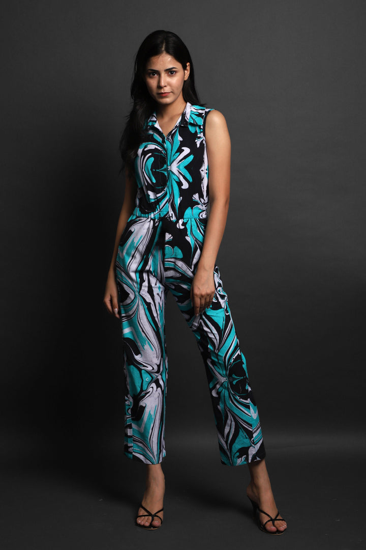 Women Jump Suits - ABSTRACT COTTON PRINTED JUMP SUIT#1