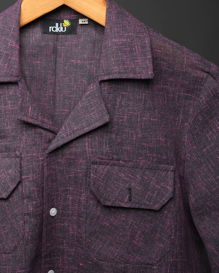 Plum*Textured Cotton Cuban Collar shirt #49
