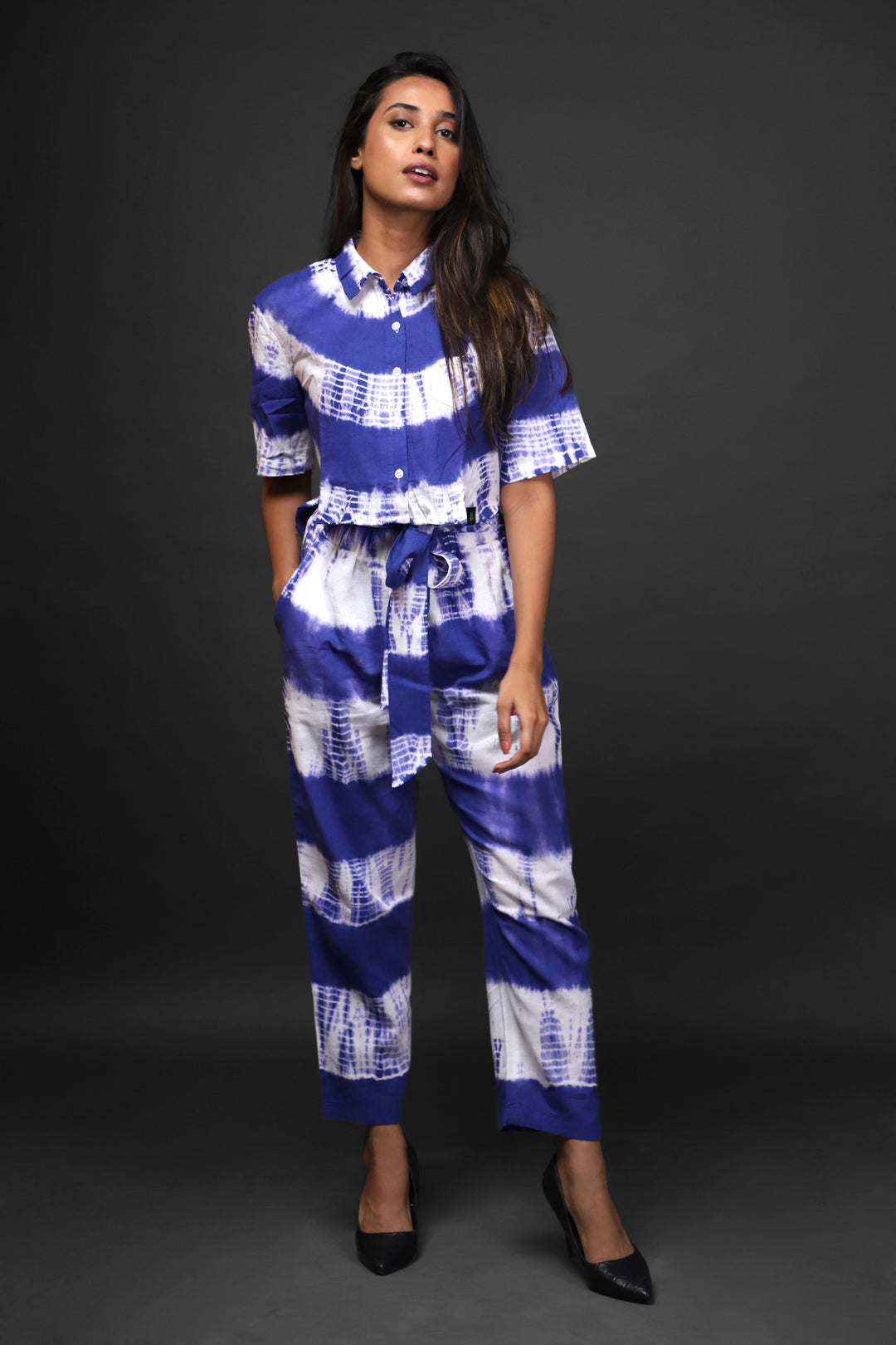 Women Tie & Dyed - Tie - Dye Co-ord Crop Shirt Pant Set#16