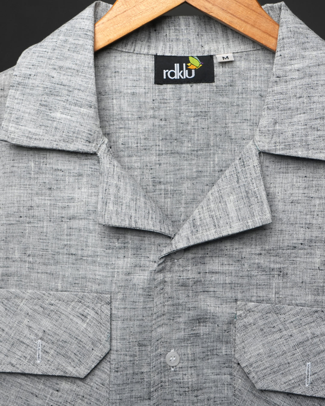 Grey*Textured Cotton Cuban Collar shirt #50