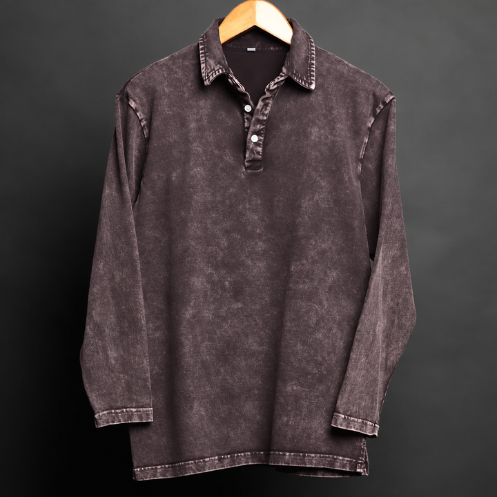 Walnut* Acid Wash Full Sleeve Polo Tee #68