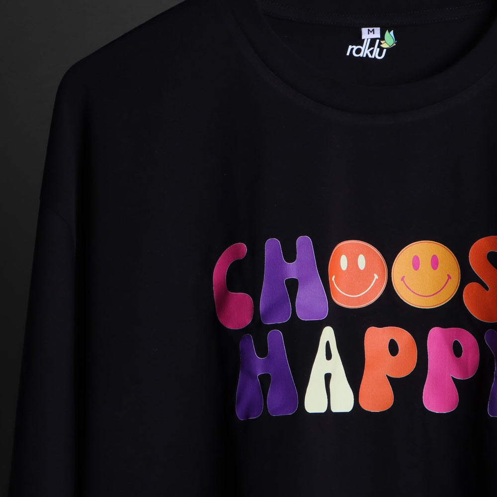 Printed Oversized Tee - CHOOSE HAPPY MEN'S PRINTED OVER SIZE TEE#16