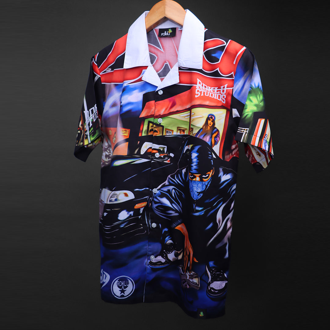 Printed Cuban Collar Shirt For Men #144