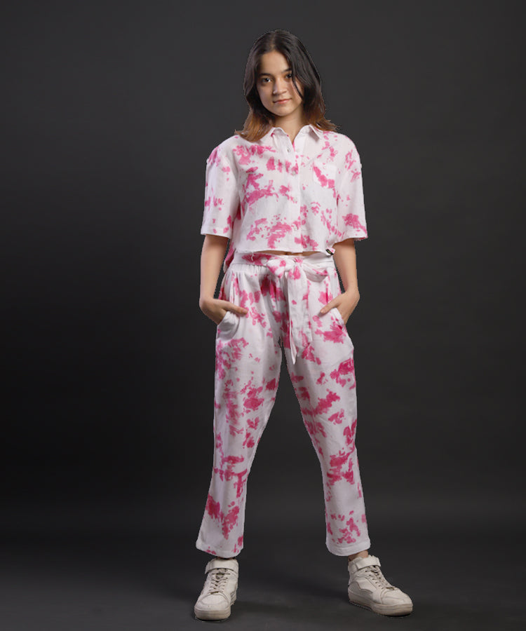 Women Tie & Dyed - TIE - DYE CO-ORD CROP SHIRT PANT SET#21